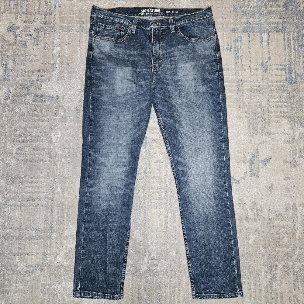 Signature by Levi Strauss & Co Mens S37 Slim Fit Blue Jeans 36x30 Medium Wash